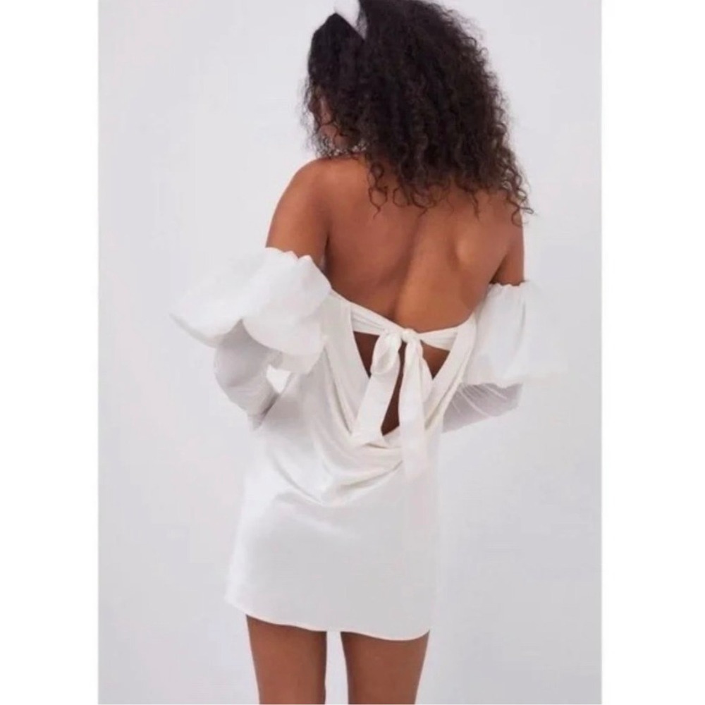 For Love & Lemons Hazel Mini Dress‎ Detachable Sleeves Gloves White Small NWT - Picture 4 of 9